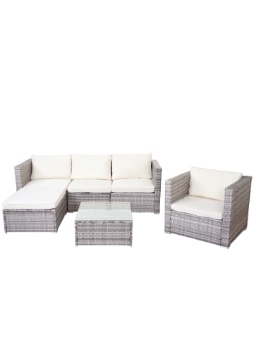 MCW Poly-Rattan-Garnitur Busto, Grau, Kissen creme