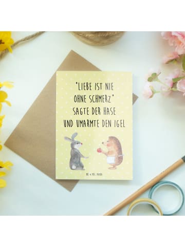 Mr. & Mrs. Panda babykarte Hase Igel mit Spruch in Gelb Pastell