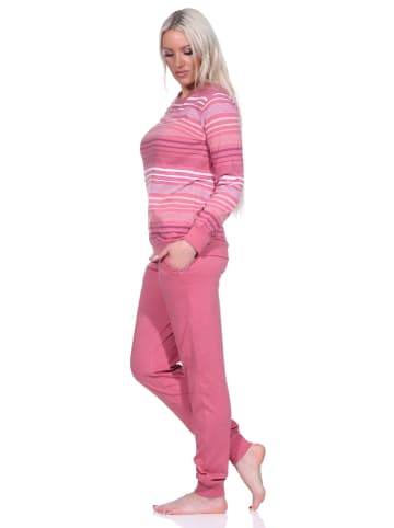 NORMANN Schlafanzug langarm Pyjama Streifen Bündchen - 75658 in altrose
