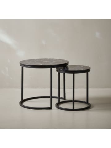 KADIMA DESIGN Design Beistelltisch 2er Set Marmor Optik Rund, Couchtisch in Schwarz