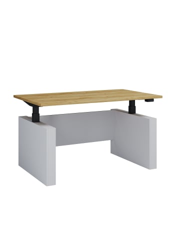 VCM Schreibtisch höhenverstellbar Salia 140x80 in Weiß / Honig-Eiche
