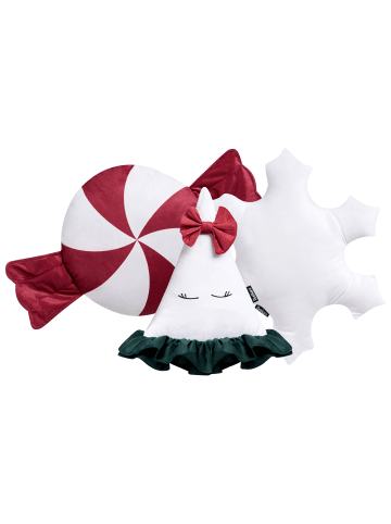 Beliani 3er-Set Dekokissen NOELNEST in Weiß/Grün/Rot