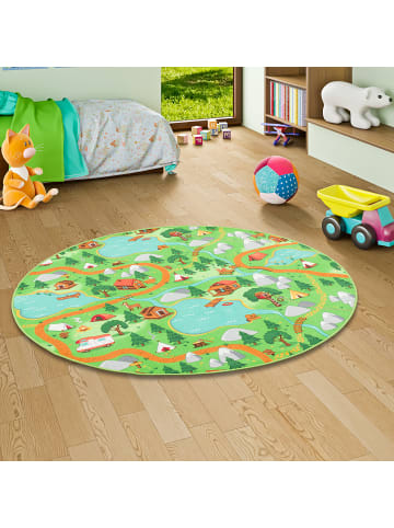Snapstyle Kinderteppich Campingplatz Rund in grün
