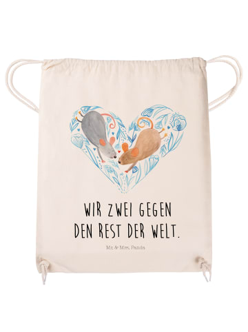 Mr. & Mrs. Panda Stoffrucksack Mäuse Herz mit Spruch in Creme