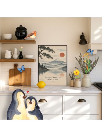 Mr. & Mrs. Panda Poster Berg minimalistisch Design mit Spruch in Weiß