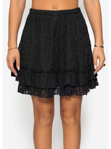 SASSYCLASSY Kurzer Volant-Rock aus Spitze in Schwarz