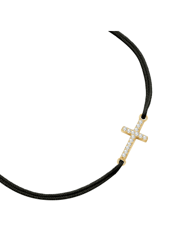 Glanzstücke München Armband Kreuz aus Textil und Sterling Silber mit Zirkonia in gelbgold