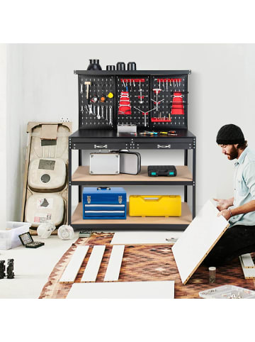 COSTWAY Werkbank Werkzeugbank mit Lochwand 121 x 61 x 156 cm in Schwarz