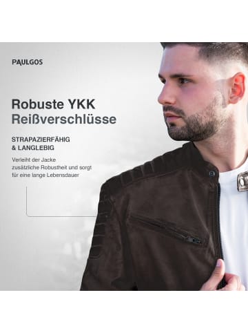 PAULGOS Lederjacke Übergangsjacke Biker Look Echtleder D2 in Braun