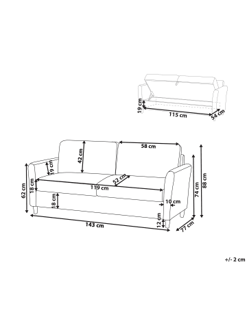 Beliani 2-Sitzer Sofa MARE in Grau/Braun - (W) 143 x (H) 88 x (L) 77 cm