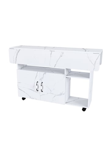 ABRIHOME Esstisch in Weiß 110x70x80 cm klappbar mit 5 Ablagen und Rollen