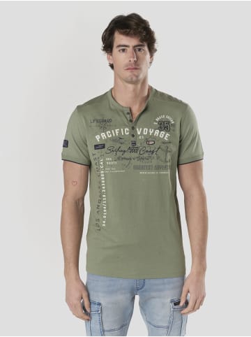 KOROSHI Henley cotton print-emb nautik in khaki