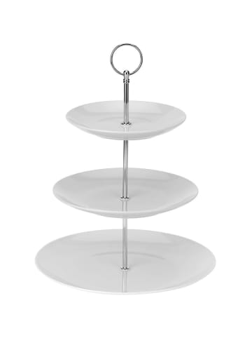 Excellent Houseware Etagere aus Keramik mit 3 Ebenen in Weiß, 35 cm