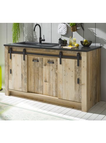 Furn.Design Küchenunterschrank in Used Wood 161 cm, Küchenschrank für Spüle oder Ceranfeld