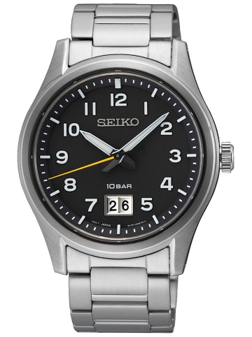 Seiko Herren-Quarzuhr mit Großdatum Schwarz / Silber