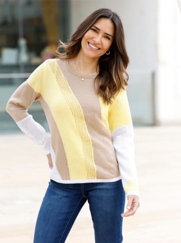 Sieh an! Ajourpullover in weiß-zitrone-gemustert
