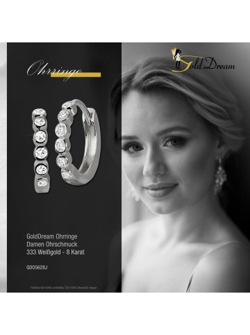 GoldDream Echtgold, 333er Weißgold Damen Creolen Zirkonia Ohrring ca. 12mm