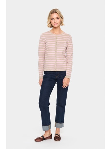 SAINT TROPEZ Strickjacke MilaSZ Gerade Passform in Plaza Taupe Pink Stripe