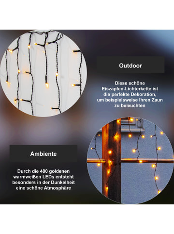 STAR Trading LED Lichtervorhang ,Golden Warm White', 480 LEDs, 12m in Schwarz