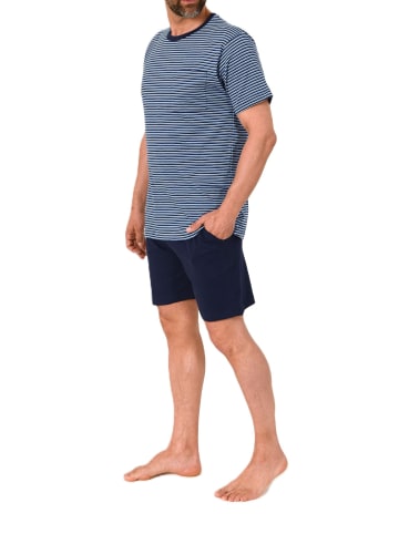 NORMANN Kurzarm Schlafanzug Pyjama Shorty Streifen in marine