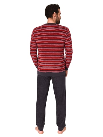NORMANN Frottee Schlafanzug lang Pyjama RingelMuster - 82398 in rot