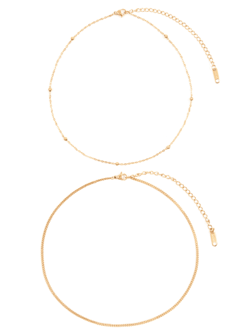 Hey Happiness Vergold. Halsketten Choker 2er Set Edelstahl in Gold - (L) 31-38 cm