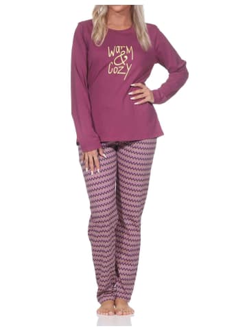 NORMANN Schlafanzug Pyjama langarm Ethno Optik in beere