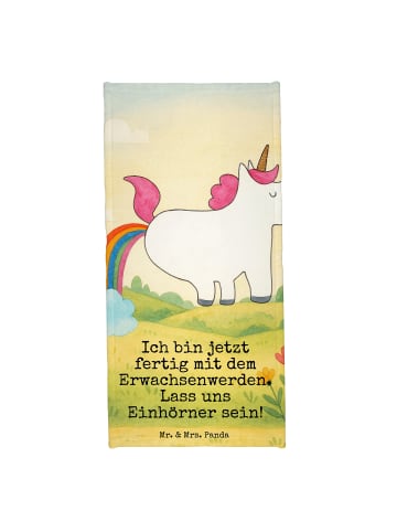 Mr. & Mrs. Panda Badehandtuch Einhorn Pupsen Design mit Spruch in Weiß