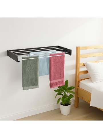 relaxdays Wand-Wäscheständer in Schwarz - 80 cm
