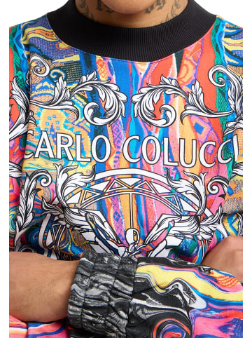 Carlo Colucci Sweatshirt Alloverprint Rippkragen Langarm in Mehrfarbig