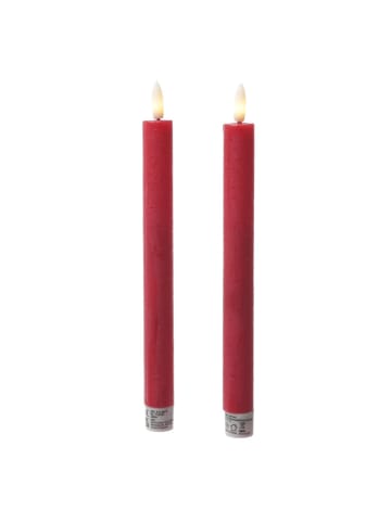 MARELIDA 2x LED Stabkerze LINA Rustik-Optik Echtwachs H: 25cm in rot
