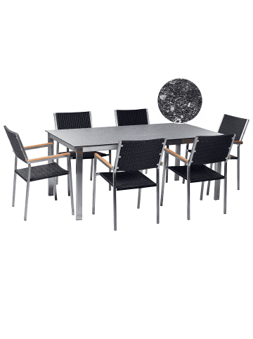 Beliani 7-tlg Gartentisch Set COSOLETO/GROSSETO in Schwarz/Silber