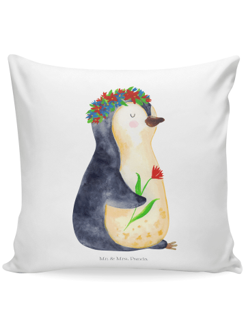 Mr. & Mrs. Panda kissen für sofa Pinguin Blumen ohne Spruch in Weiß