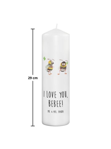 Mr. & Mrs. Panda Kerze Bienen Paar mit Spruch in Weiß