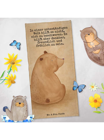 Mr. & Mrs. Panda Strandtuch Bär Schulterblick Design mit Spruch in Blau Pastell