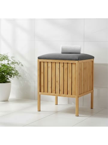 relaxdays Wäschekorb in Natur/ Grau - (B)39 x (H)52 x (T)39 cm