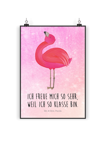 Mr. & Mrs. Panda Poster Flamingo Stolz mit Spruch in Aquarell Pink