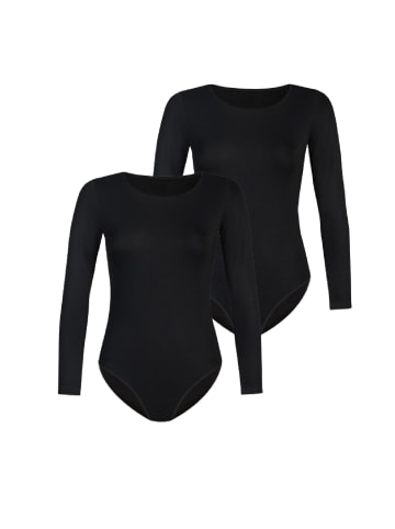 Teyli 2er Pack: Langärmeliger Viskose-Bodysuit Longy in schwarz