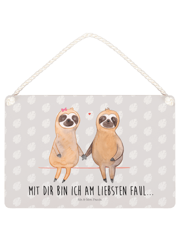 Mr. & Mrs. Panda Deko Schild Faultier Pärchen mit Spruch in Grau Pastell