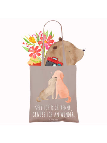 Mr. & Mrs. Panda Tragetasche Hunde Liebe mit Spruch in Braun Pastell