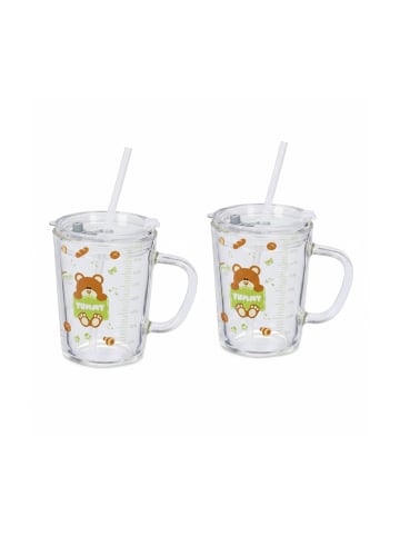 relaxdays 2 x Kinderglas "Bären" in Transparent