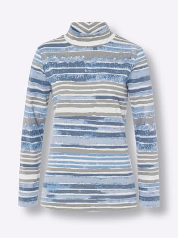 Sieh an! Stehkragen-Shirt in bleu-grau-bedruckt