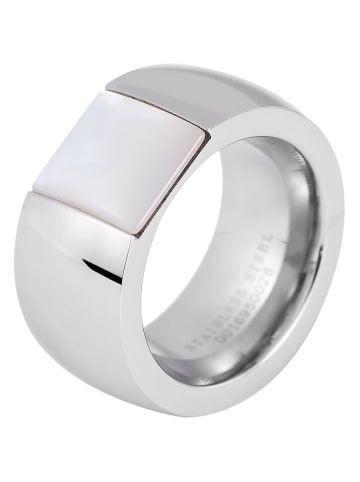 Adeliás Damen Ring aus Edelstahl mit Perlmutt in silber