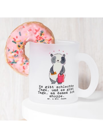 Mr. & Mrs. Panda Teetasse Glas Panda Shopping mit Spruch in Transparent