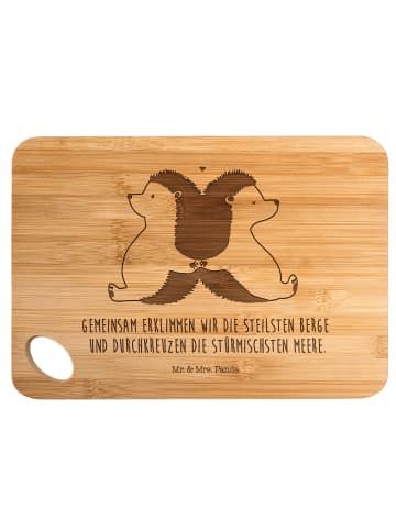 Mr. & Mrs. Panda Holzbrettchen Igel händchenhaltend mit Spruch in Braun