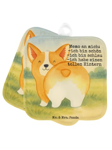 Mr. & Mrs. Panda Topflappen Corgi Po Design mit Spruch in Weiß