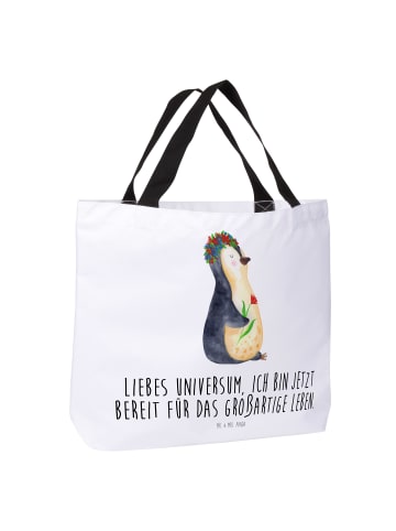 Mr. & Mrs. Panda Schultertasche Pinguin Blumen mit Spruch in Weiß