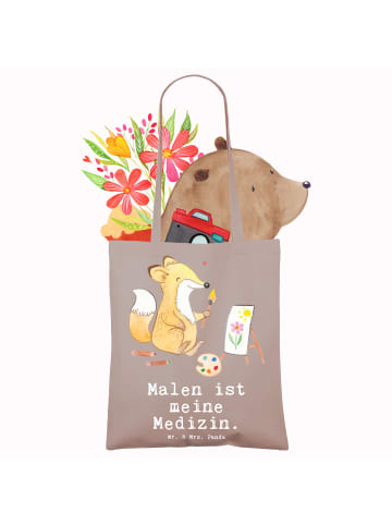 Mr. & Mrs. Panda Einkaufsbeutel Fuchs  Malen mit Spruch in Braun Pastell