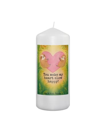 Mr. & Mrs. Panda Kerze Faultiere Herz Design mit Spruch in Weiß