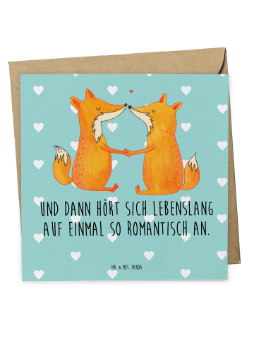 Mr. & Mrs. Panda Geburtskarte Füchse Liebe mit Spruch in Türkis Pastell
